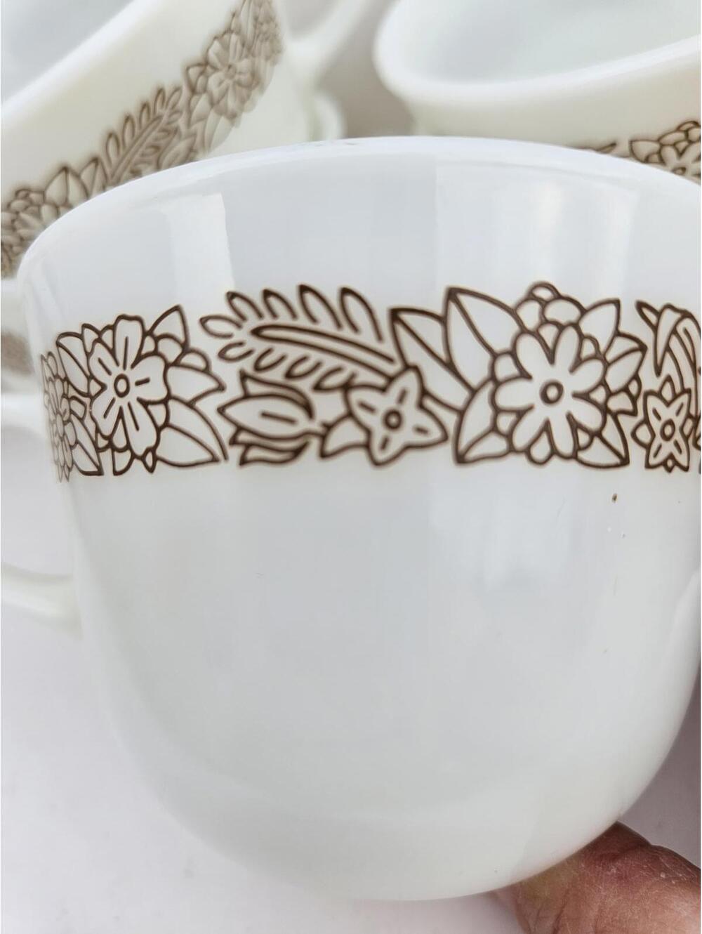 Vintage Pyrex Summer Impressions Mugs, Set of 8 | 1970s Milk Glass